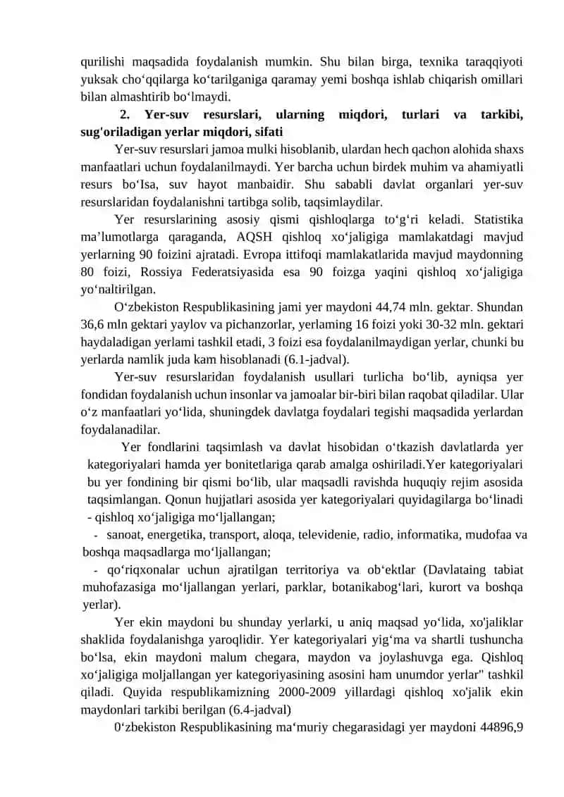 Yer-suv resurslari va ularni qo'llash 3