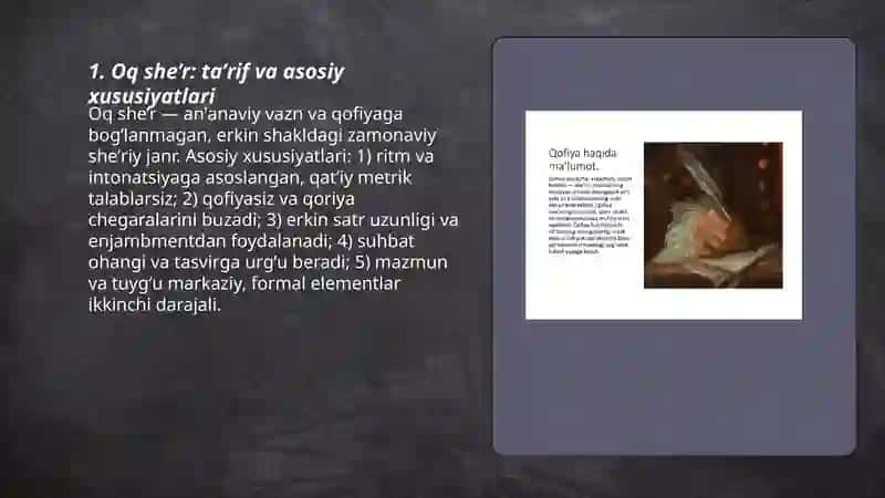 Oq she’rning asosiy xususiyatlari 3
