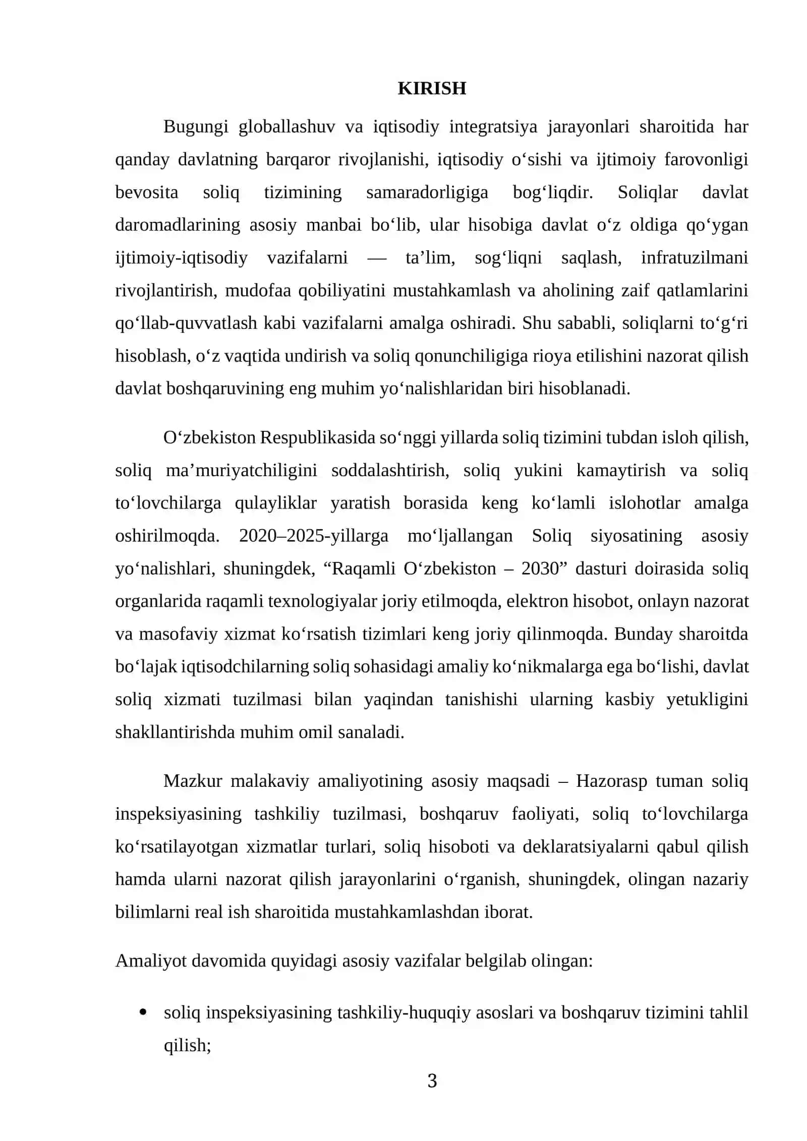 Hazorasp tumani soliq inspeksiyasi Amaliyot Hisobot 3