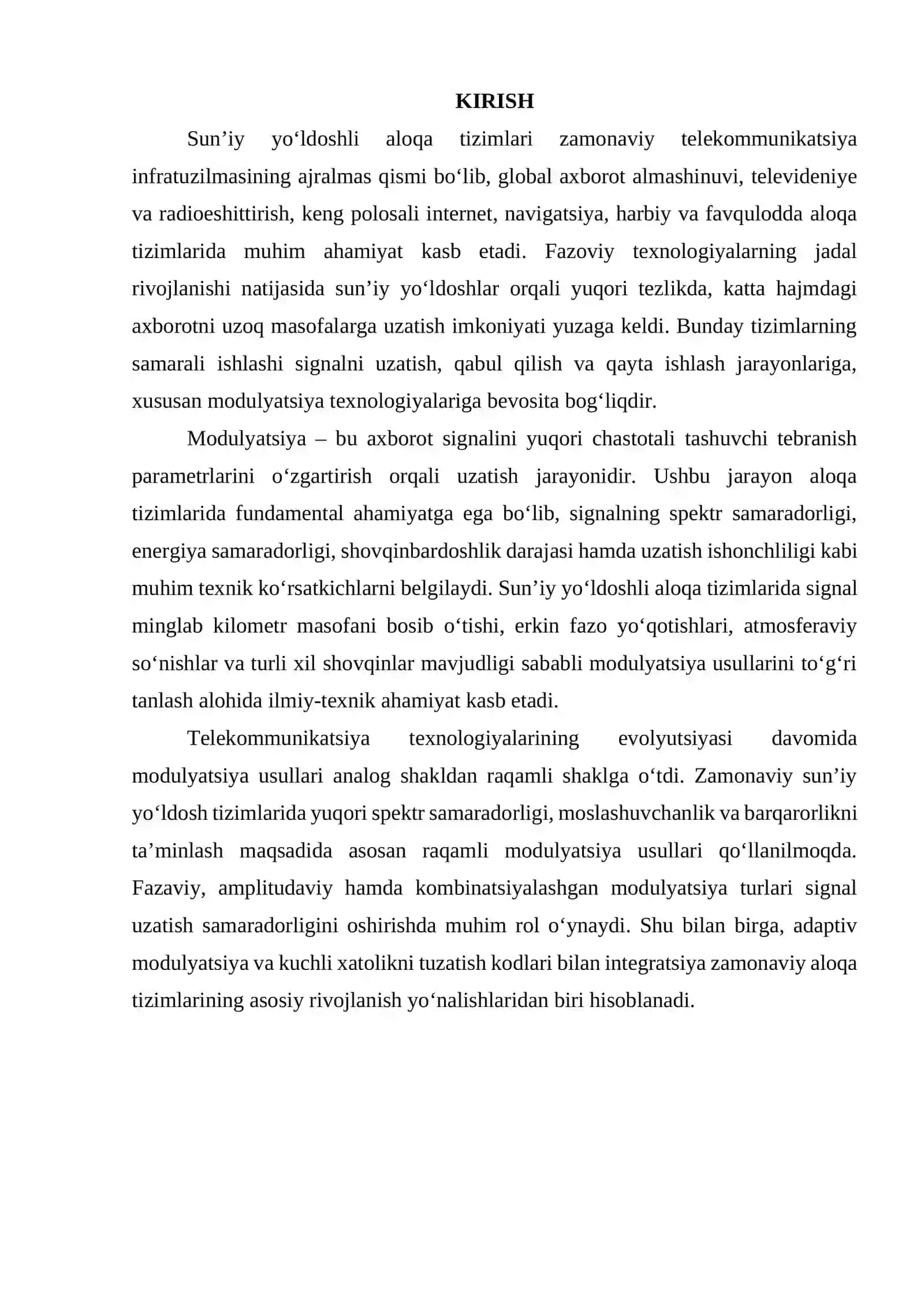 Sunʼiy yoʻldoshli aloqa tizimlarida modulyatsiya turlari 3
