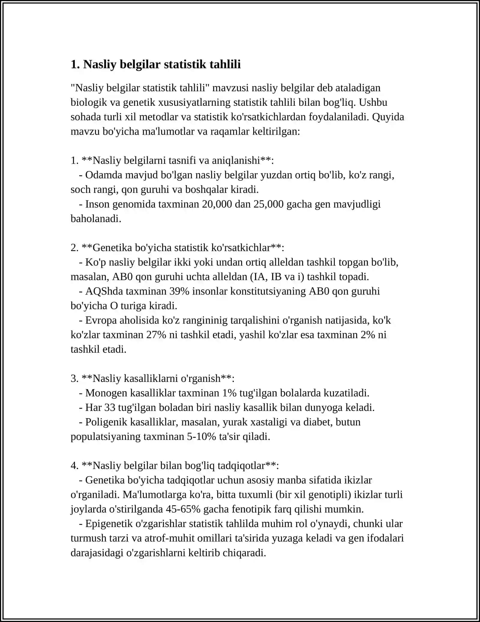 MIQDORIY BELGILAR GENETIKASIDA STATISTIK QAYTA ISHLASH USLUBINI QOLLAB HISOBOTLAR TAYORLASH 3