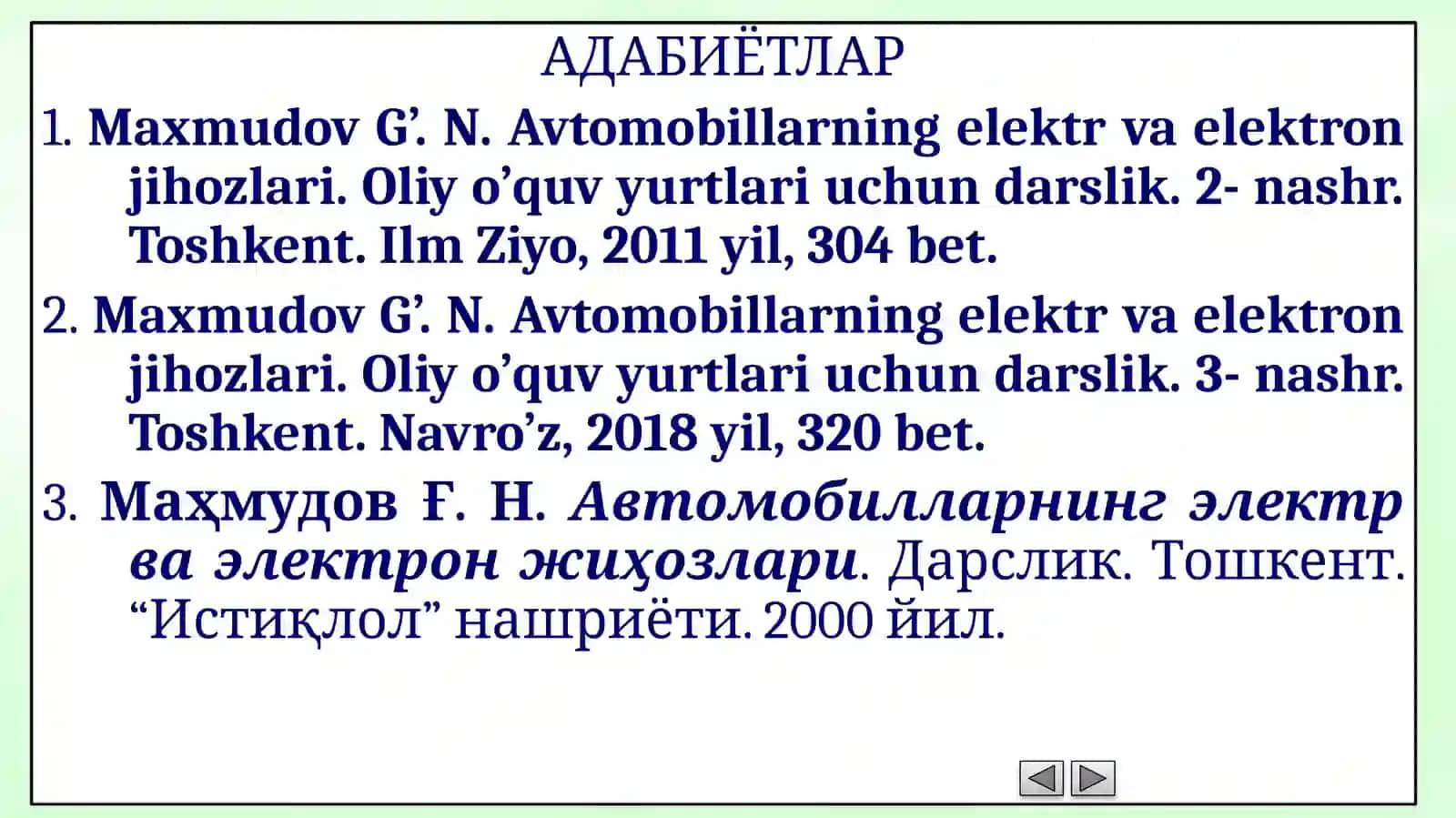 Avtomobillarning elektr va elektron tizimlari 3