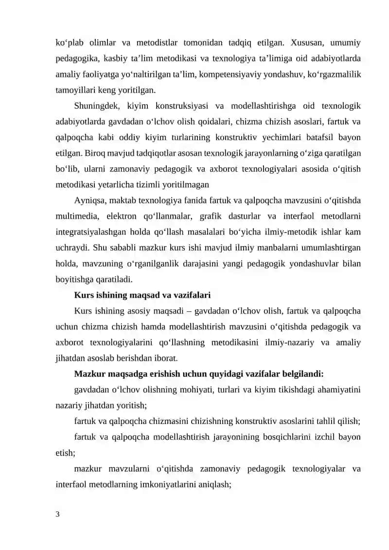 GAVDADAN O'LCHOV OLISH FARTUK VA QALPOQCHA UCHUN CHIZMA CHIZISH MODELLASHTIRISH (MAVZUSINI O'QITISHDA PEDAGOGIK VA AXBOROT TEXNOLOGIYALARNI QO'LLASH METODIKASI) 3