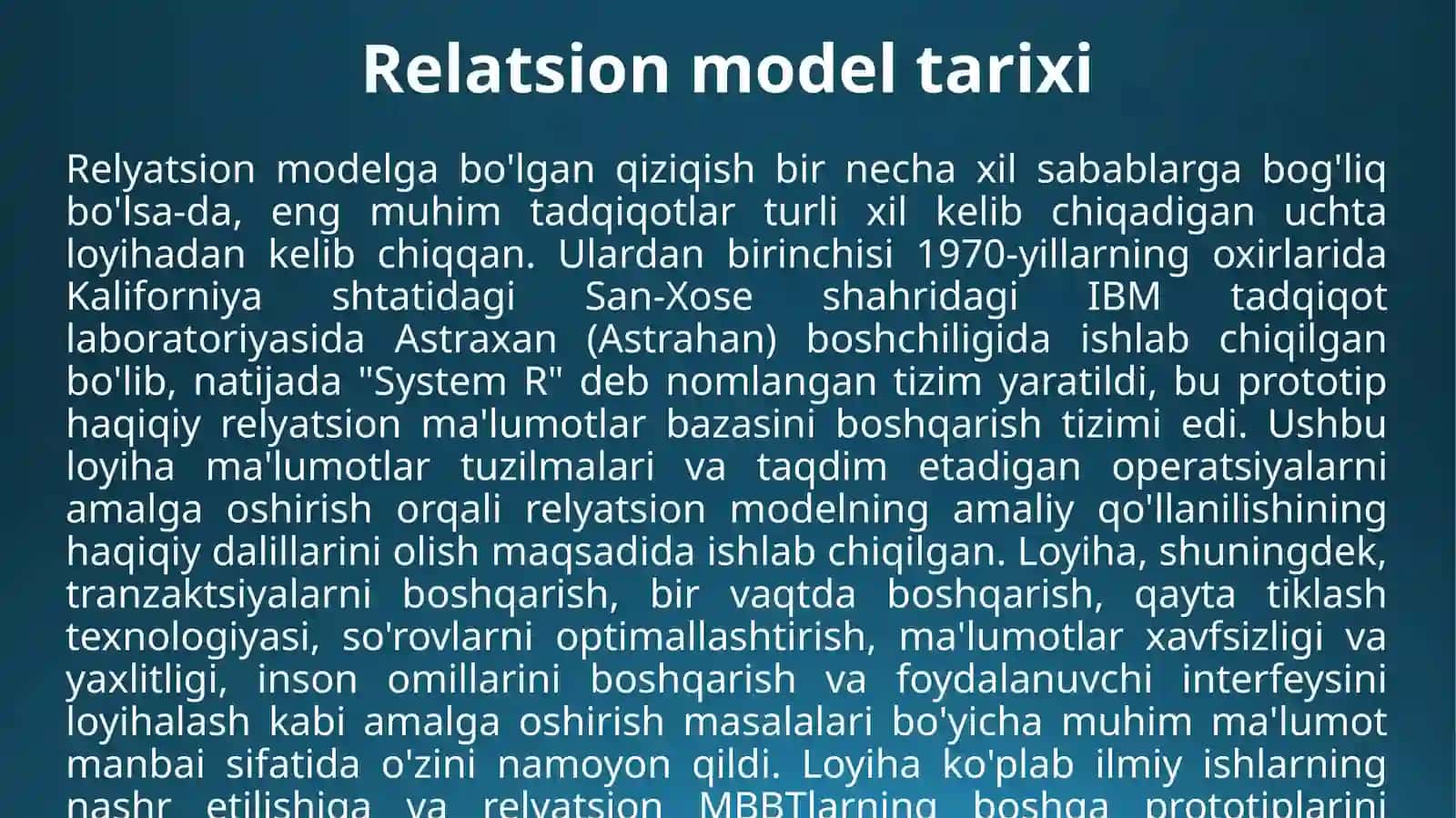 Relatsion modelni yaratish maqsadlari 3