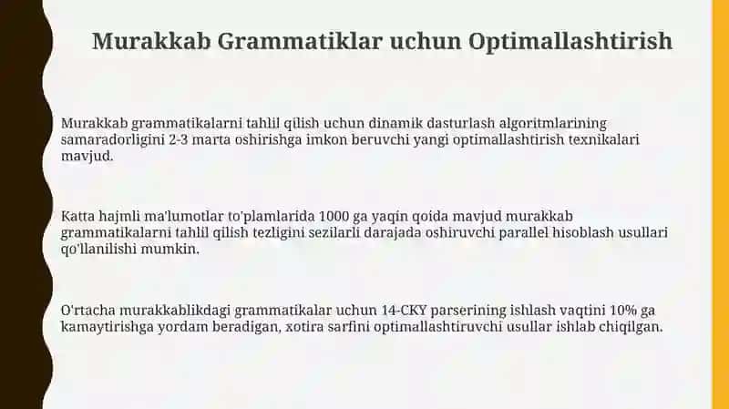 Murakkab Grammatiklar uchun Optimallashtirish 3
