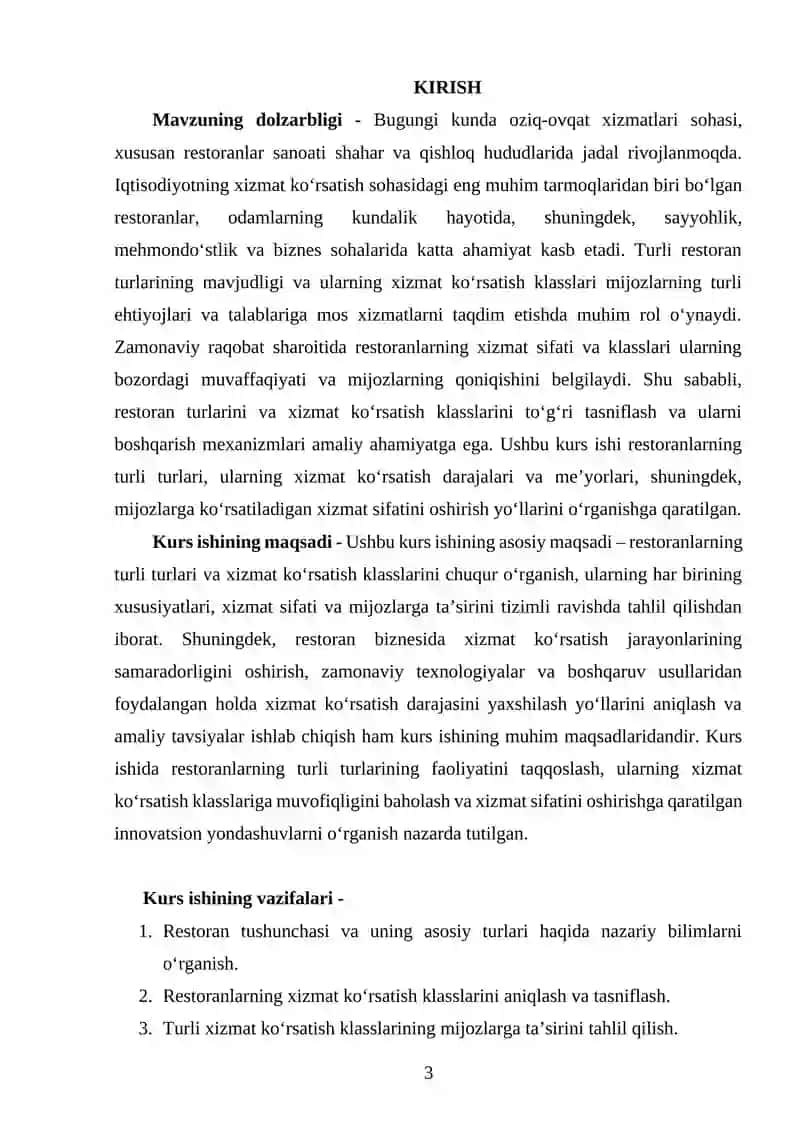 RESTARONLARNING TURLARI VA XIZMAT KO’RSATISH KLASSLARI 3
