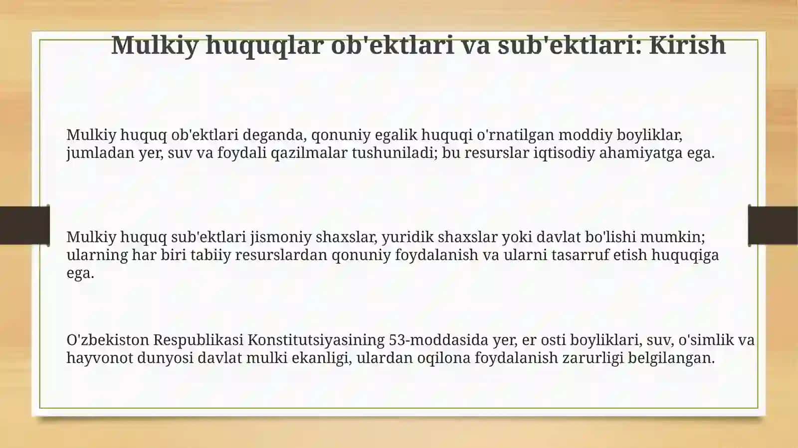 Tabiiy resurslarga nisbatan mulk huquqi obyektlari va subyektlari 3
