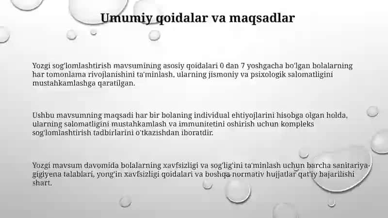 Yozgi sogʻlomlashtirish mavsumini tashkil etish 3