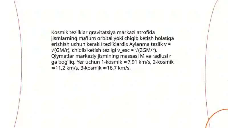 Kosmik tezliklar. Sun’iy yo‘ldoshlar. Kepler qonunlari 3