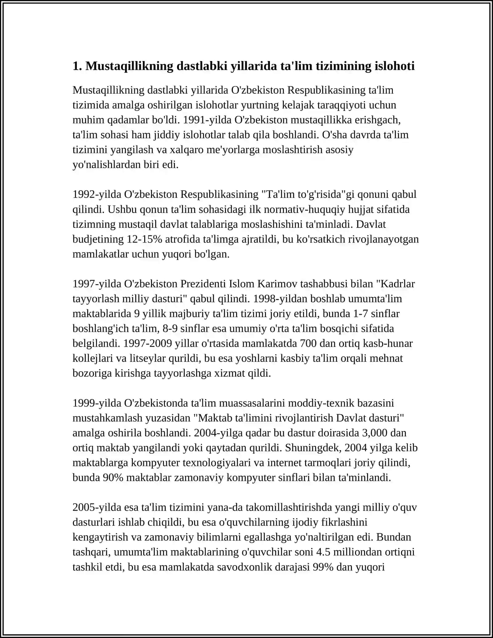 MUSTAQILLIK YILLARIDA O’ZBEKISTON RESPUBLILASIDA TA’LIM SOHASIDA AMALGA OSHIRILGAN O’ZGARISHLAR 3