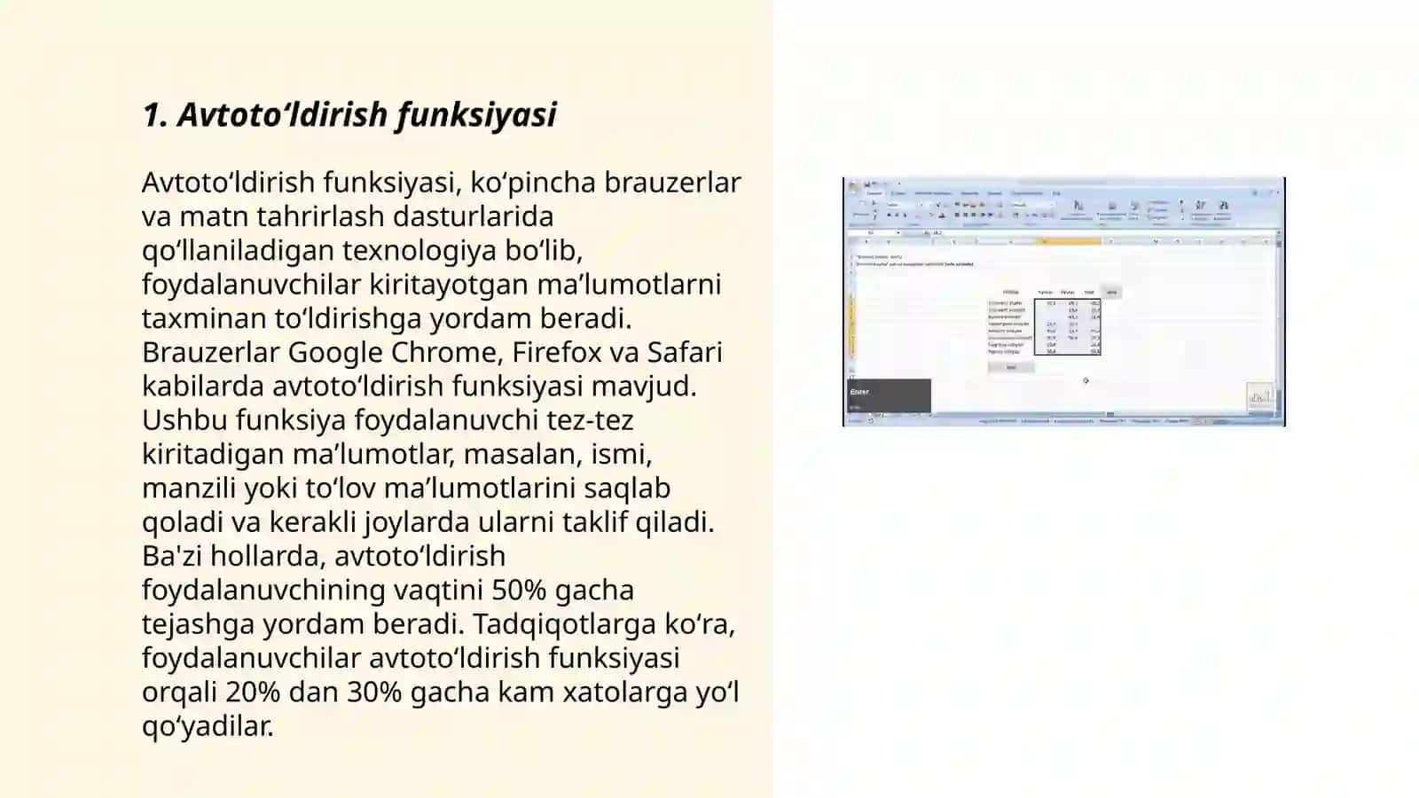 Excel dasturida avtotoʻldirishlar va avtohisoblashlar.Diagrammalar yaratish 3