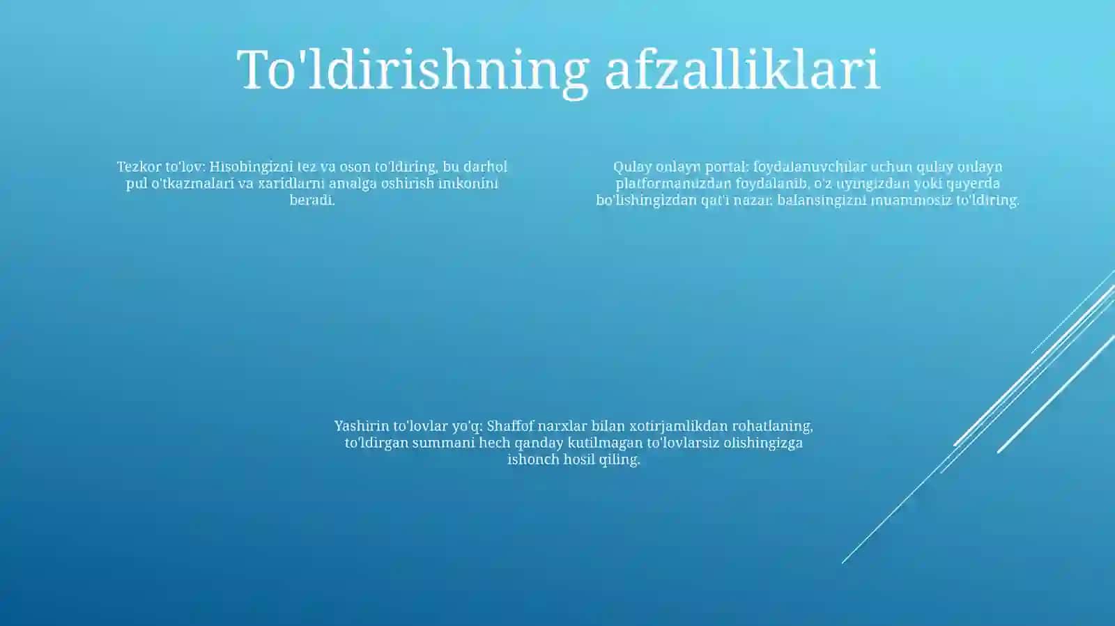 Balansni To'Ldirish 3
