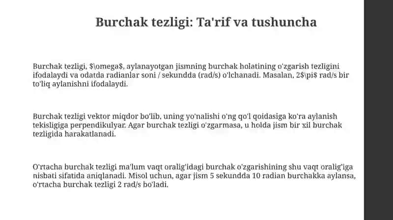 Burchak tezligi va burchak tezlanishi 3