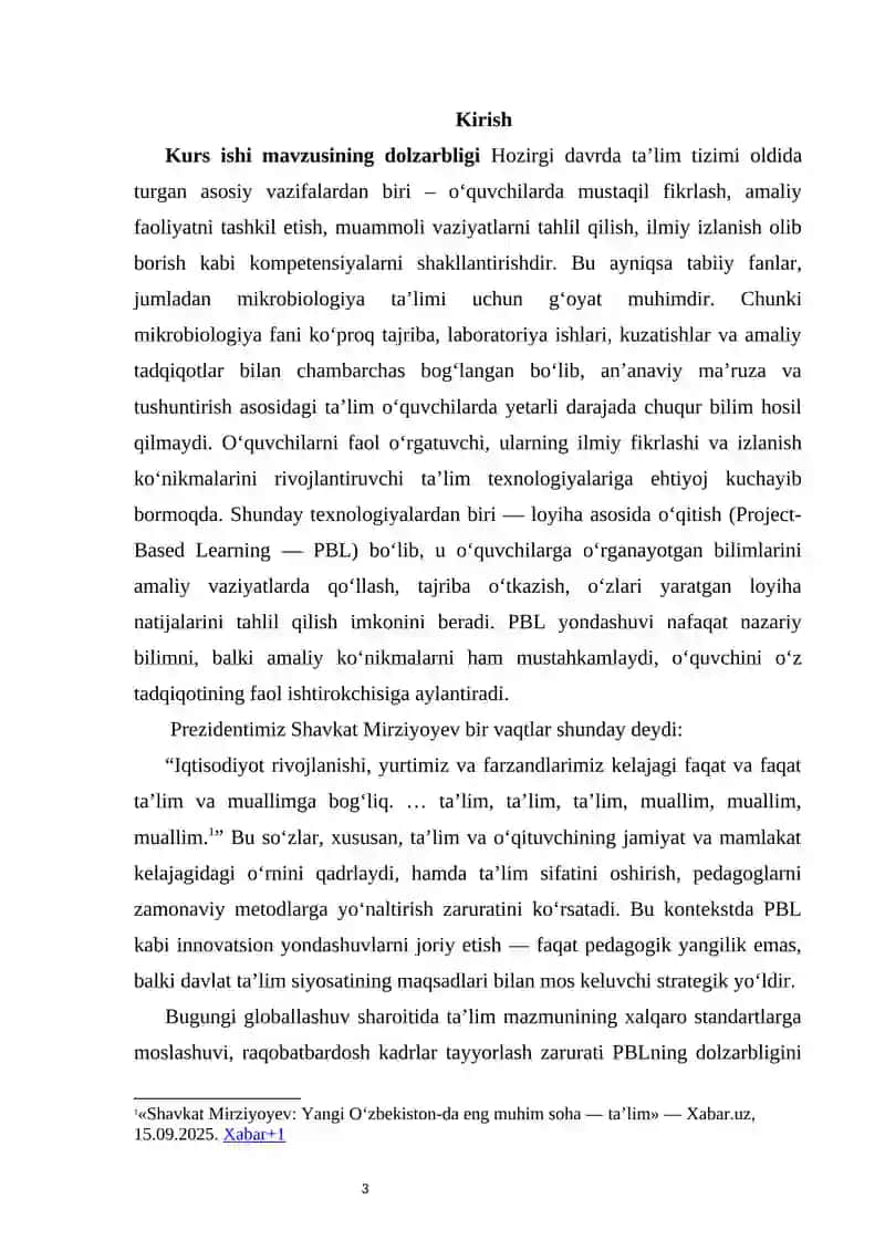 Mikrobiologiya darslarida loyiha asosida o‘qitish (project-based learning) yondashuvi 3
