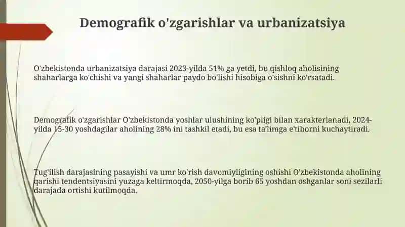 Demografik o'zgarishlar va urbanizatsiya 3