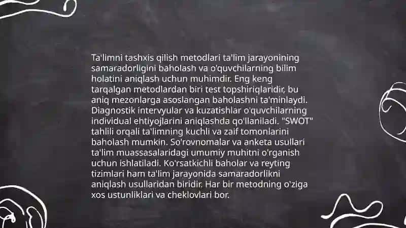 Ta'lim metodlari va vositalari. Ta'limni tashxis etish 3