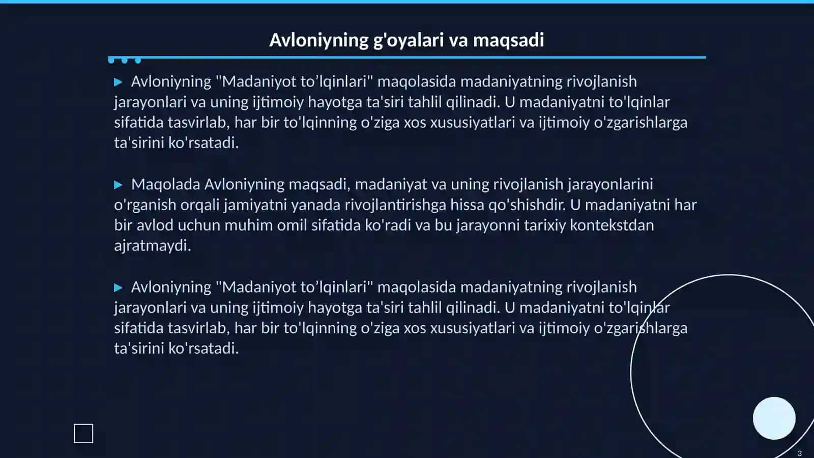Avloniyning "Madaniyot toʼlqinlari" maqolasi va E.Tofflerning "uchunchi toʼlqin "asarini qiyosiy tahlil etish 3