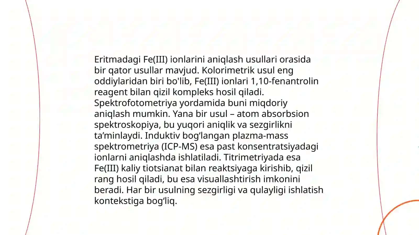 Eritmadagi Fe(III) ionlarini bixromatometrik aniqlash 3