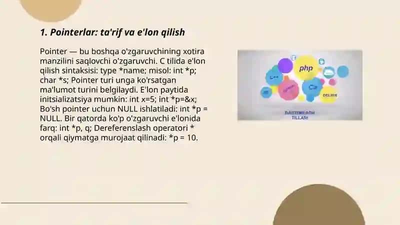 Pointerlar: ta'rif va e'lon qilish 3