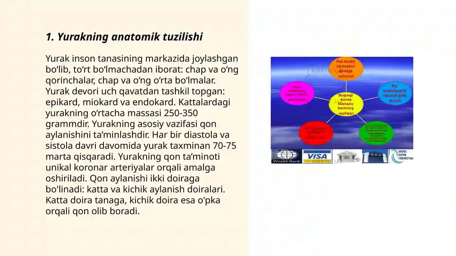 Qon aylanish tizimi. Yurak, tuzilishi vazifasi. "Bor yoki yo'q qonuni" 3
