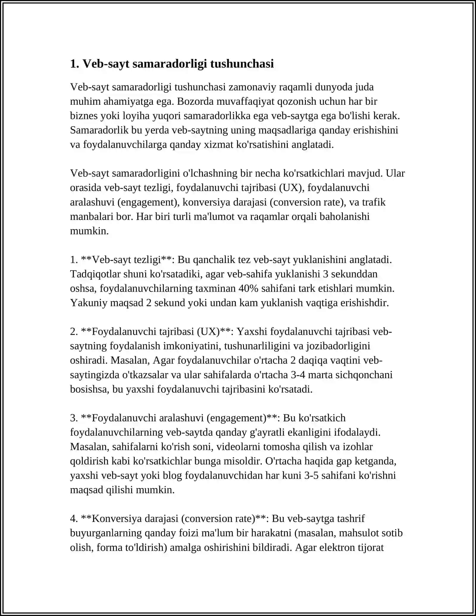VEB- SAYT SAMARADORLIGINI BAHOLASH MAVZUSIDA MUSTAQIL ISH 3
