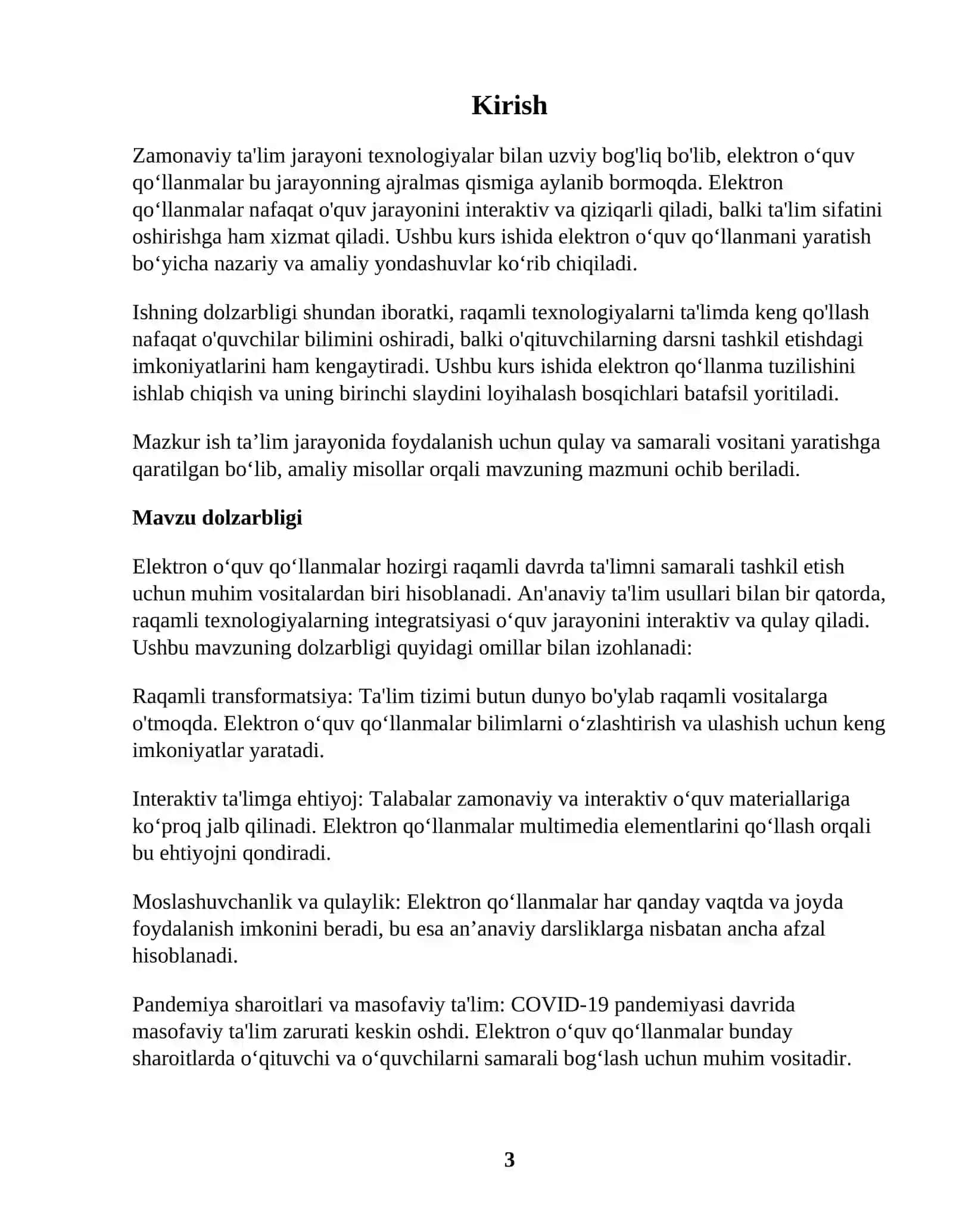 ELEKTRON O’QUV QO’LLANMANI ISHLANMALARINI TUZISH 3