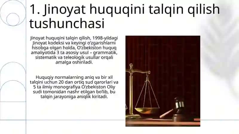 Jinoyat qonunlarini usullariga kora sharhlash tushunchasi va turlari 3