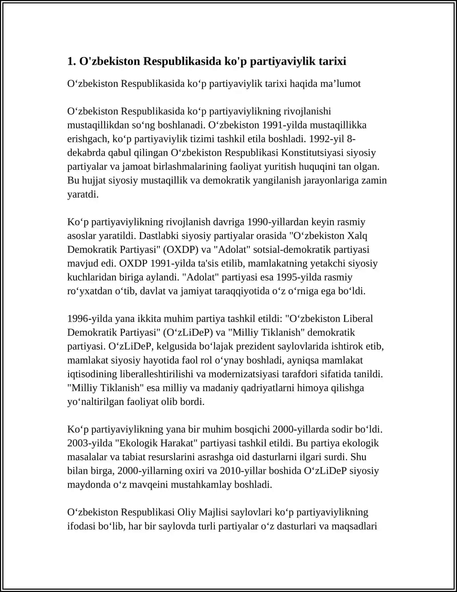 O'ZBEKISTON RESPUBLIKASIDA KOP PARTIYAVIYLIK SIYOSATI 3
