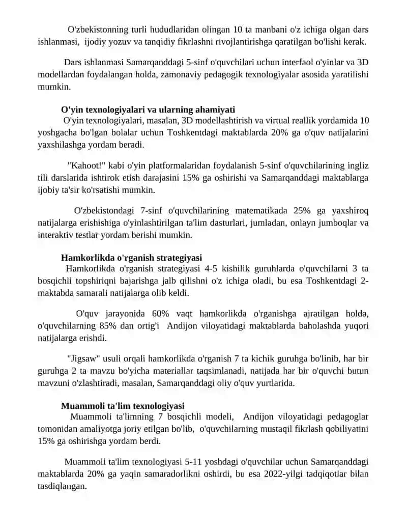 Yangi pedagogik texnologiya va faol pedagogik metodlar asosida dars ishlanma 3