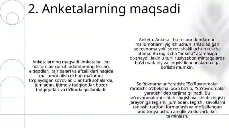 Anketa So'Rovnomalar Yaratish 3