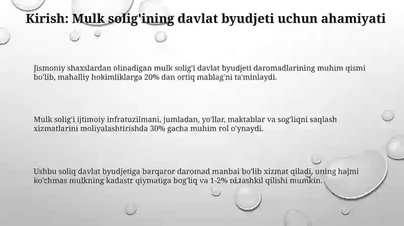 JSH mol-mulkiga solinadigan soliqning davlat byudjeti daromadlarini shakllantirishdagi ahamiyati 3