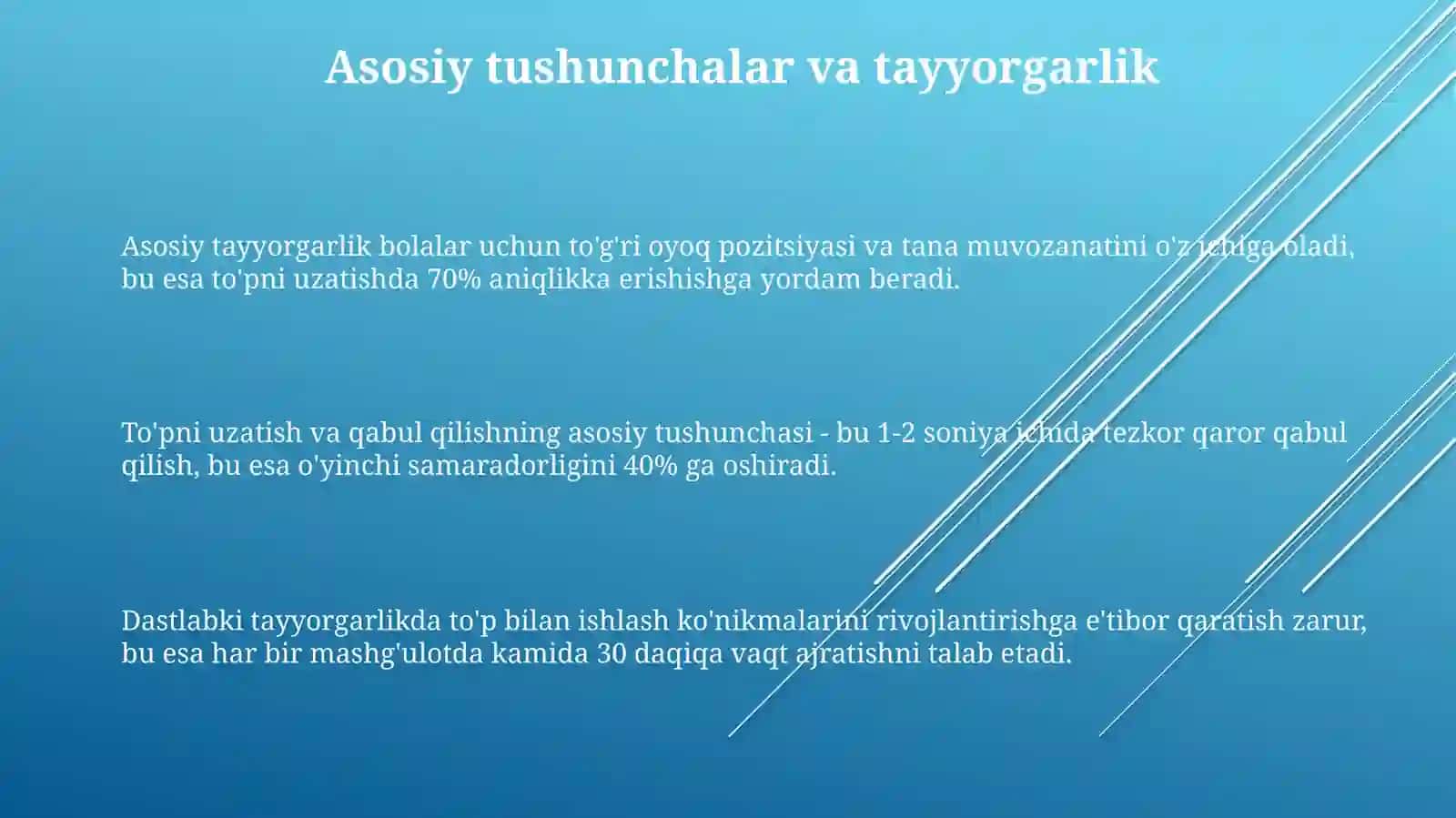 Futbol. To’niharxil xolatlardan uzatish va qabul qilish texnikasini o’rgatish 3