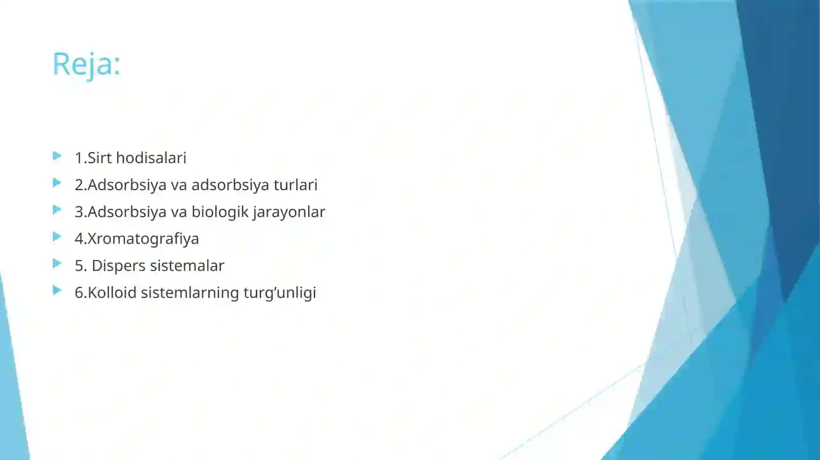 Sirt hodisalari va adsorbsiya. Xromatografiya 3