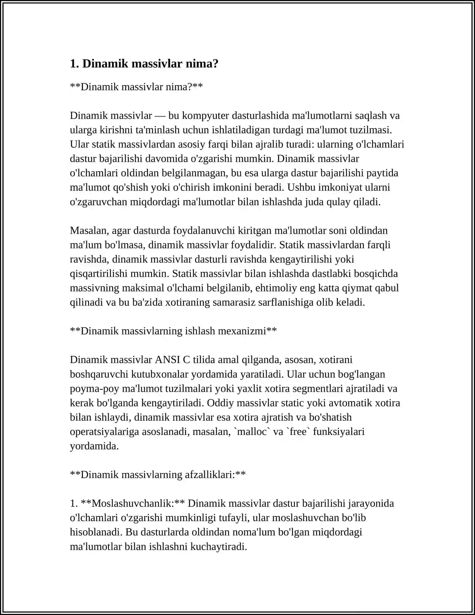 DINAMIK MASSIVLA VA KORSATKICHLAR 3
