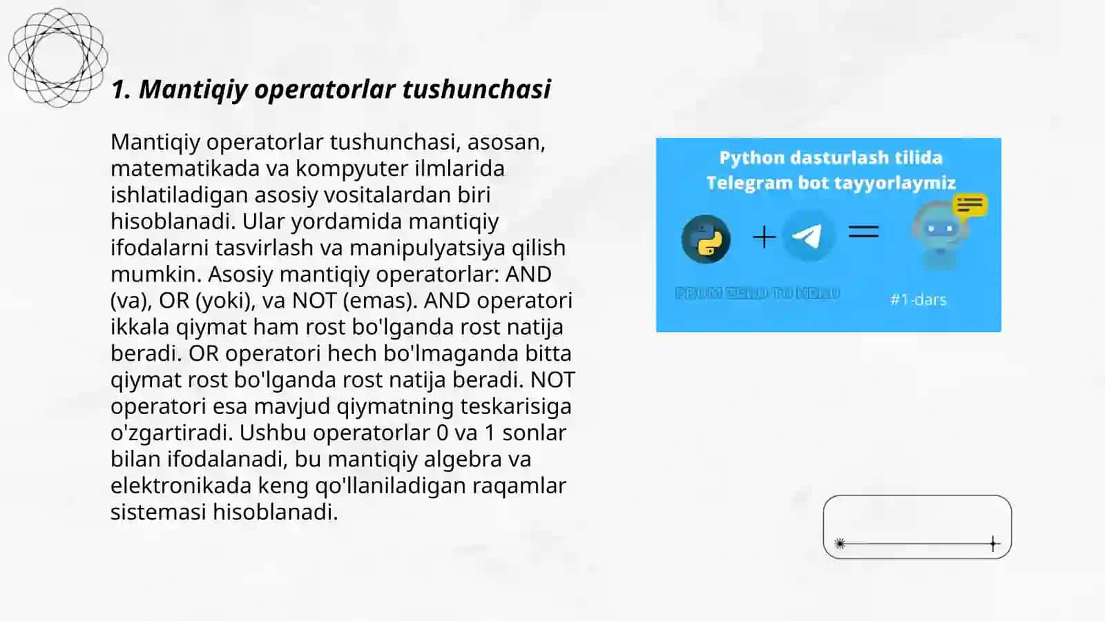 Python dasturlash tilida mantiqiy operatorlar 3
