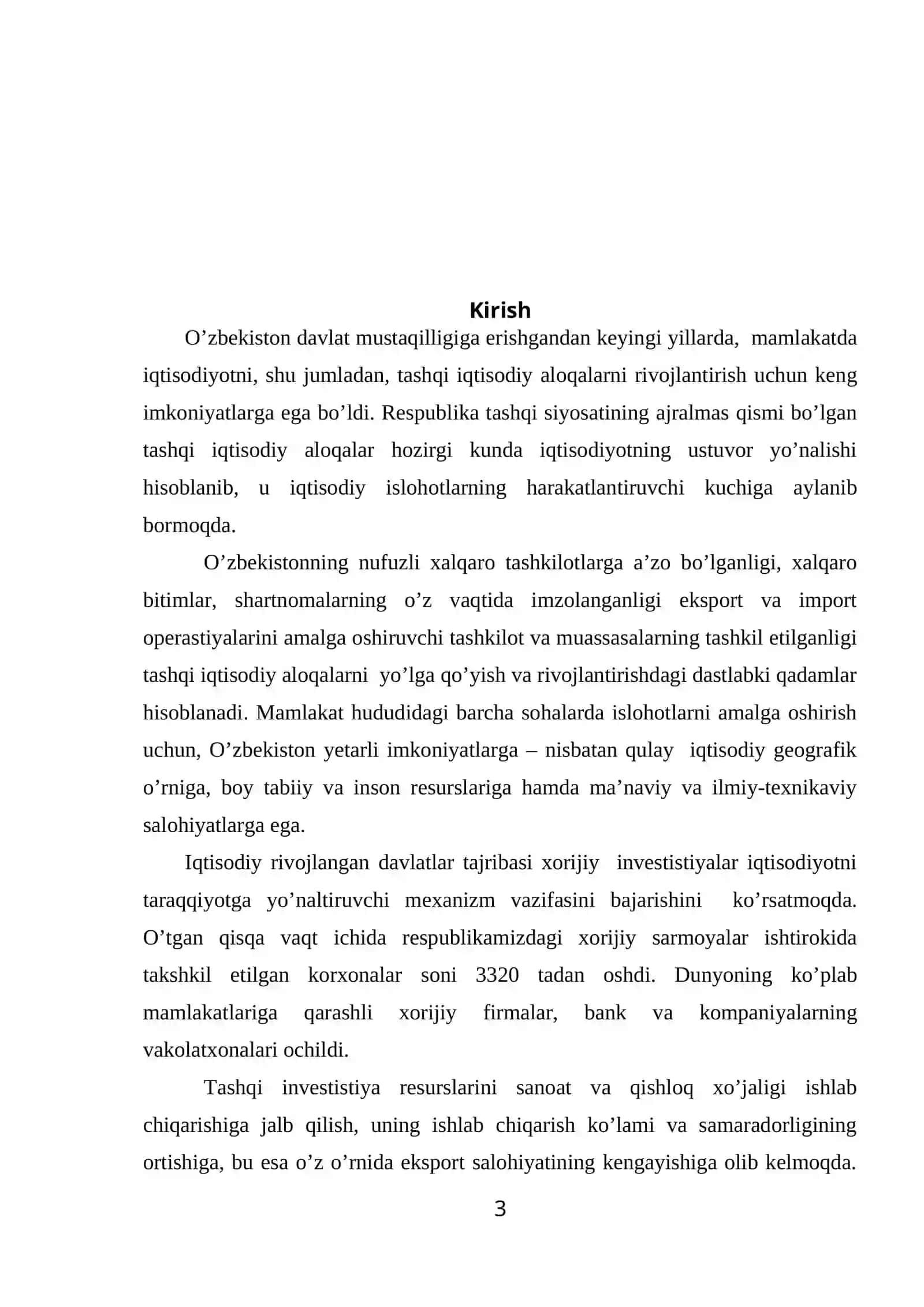 MUSTAQILLIK YILLARIDA O`ZBEKISTONNING TASHQI IQTISODIY ALOQALARI 3