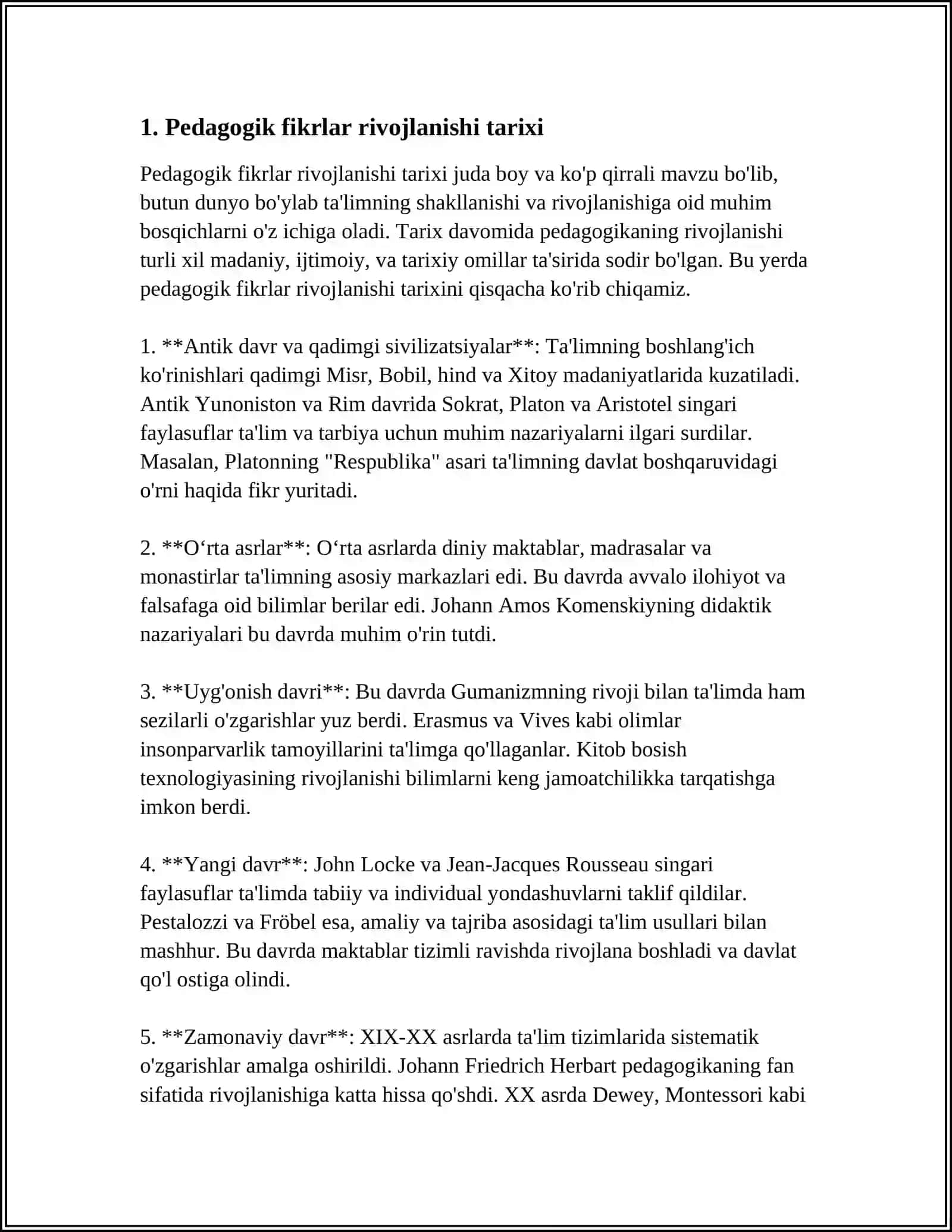Pedagogik fikrlar rivojlanishi tarixi 3
