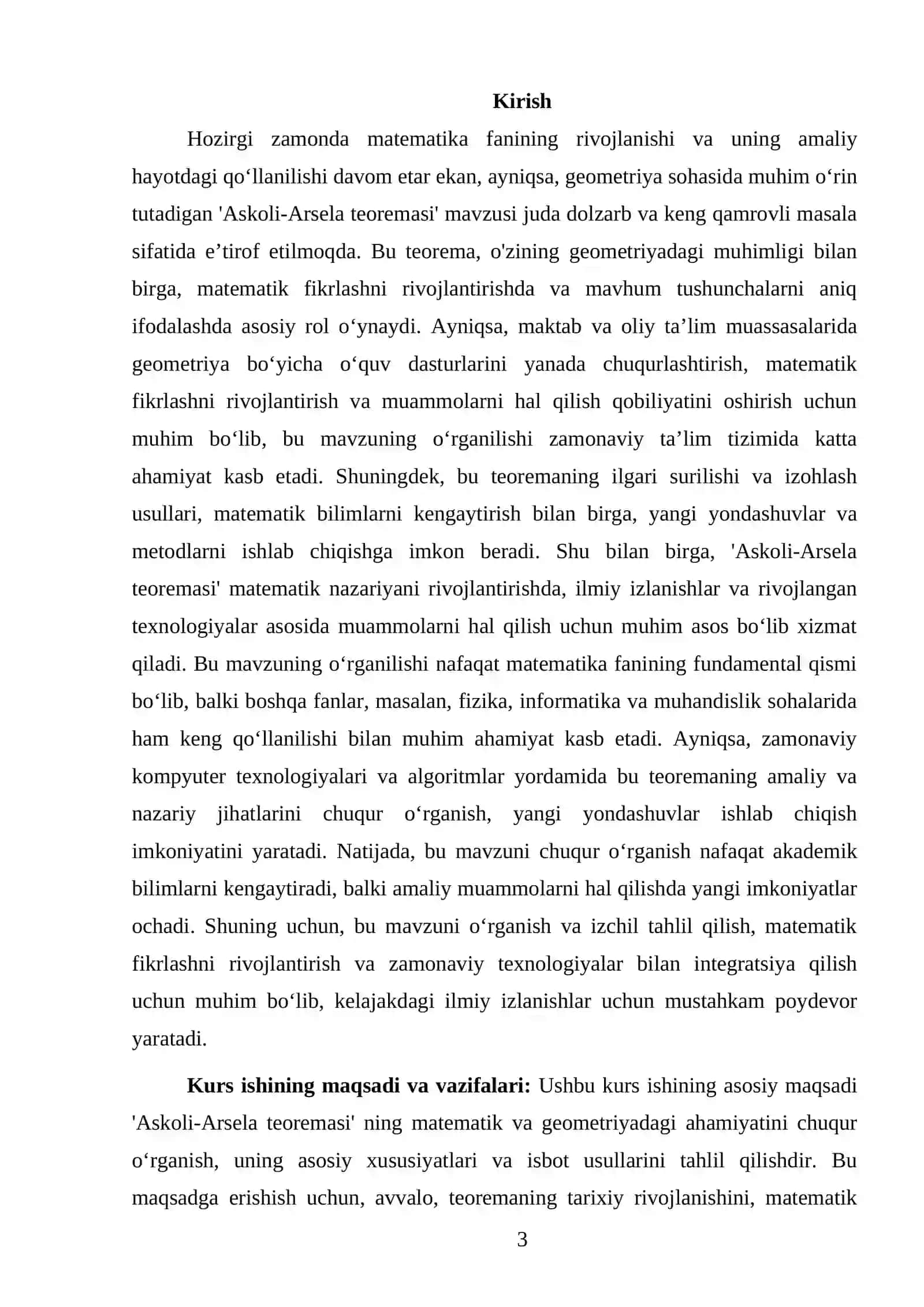 Askoli -Arsela teoremasi KURS ISHI 3