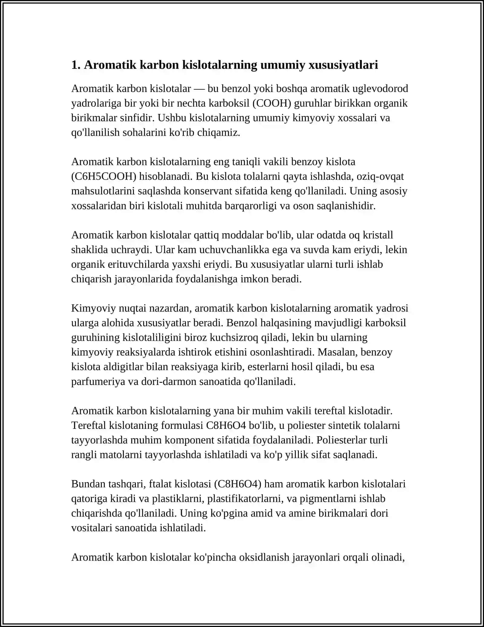 AROMATIK KARBON KISLOTALAR.ULARNING TIBBIYOT AMALIYOTIDA QO’LLANILADIGAN XOSILALARI FARMASEVTIK TAHLILI 3