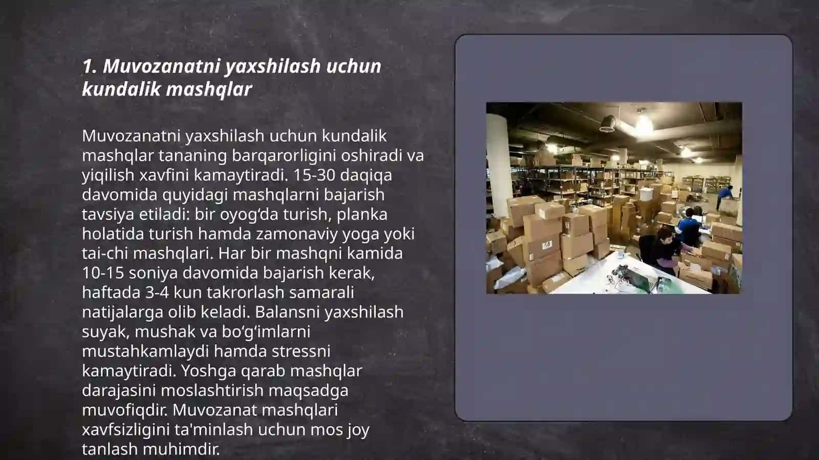 Muvozanatni yaxshilash uchun kundalik mashqlar 3