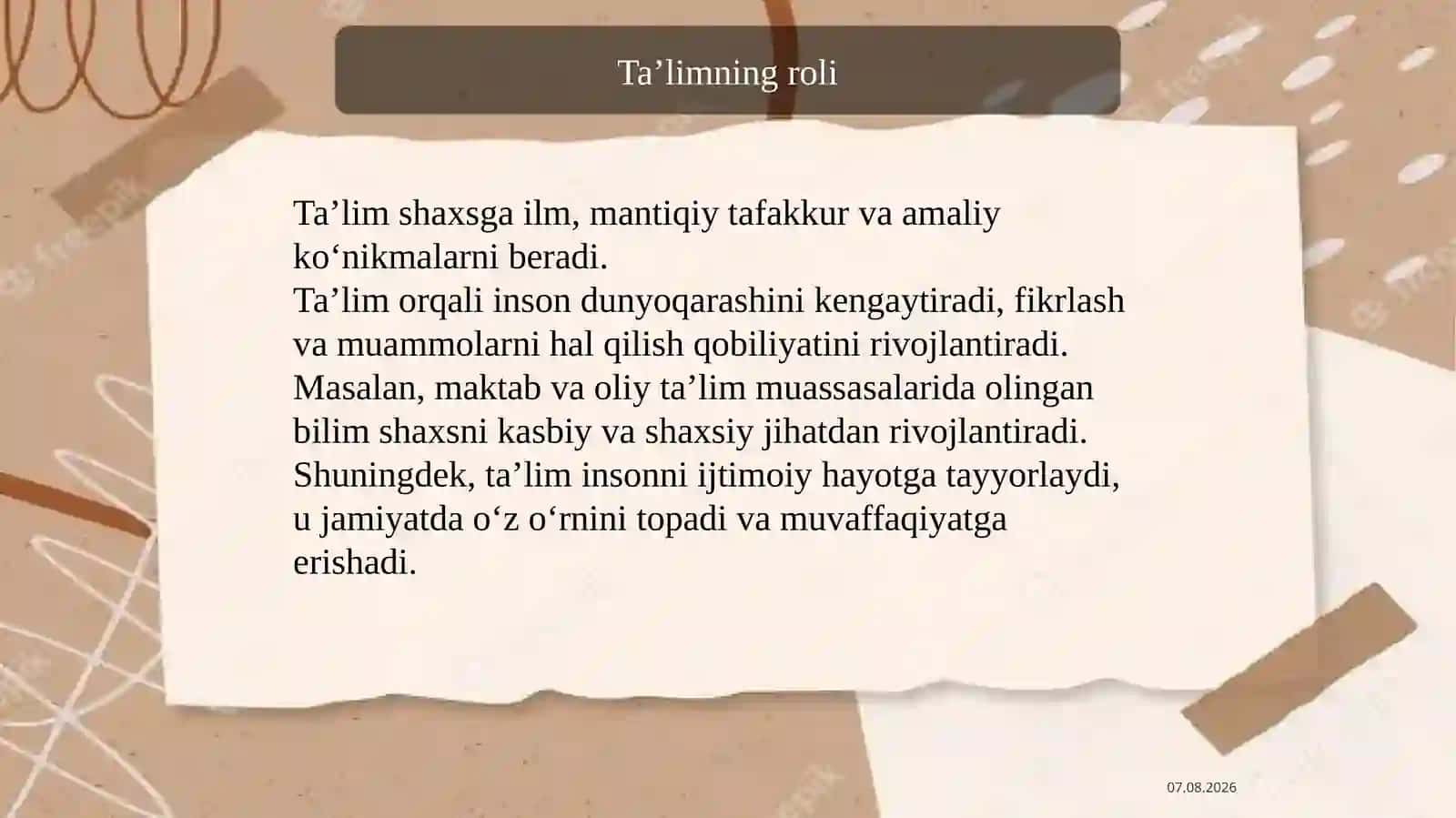 Shaxsni shakllantirishda ta’lim va tarbiyaning o‘rni 3