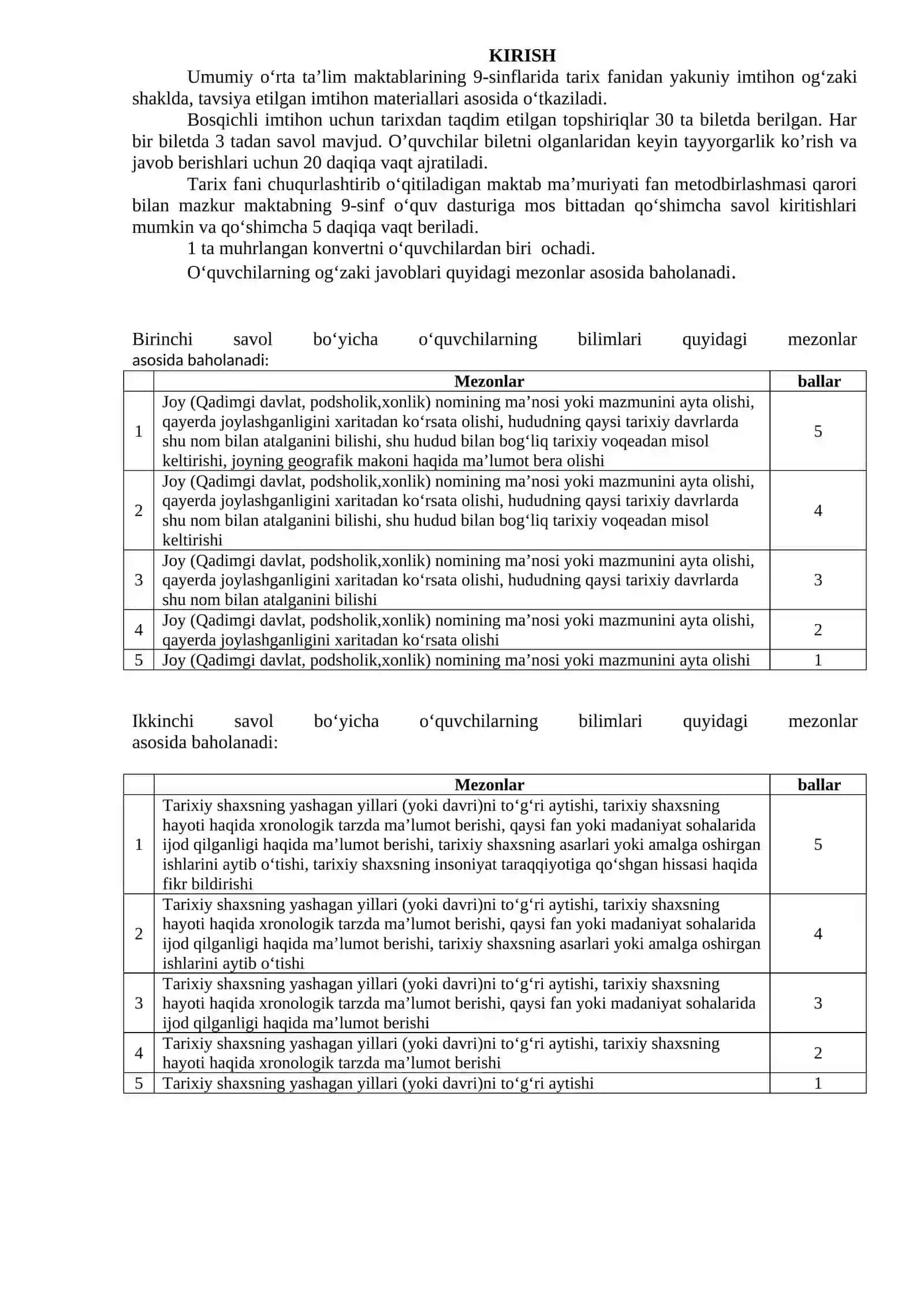 Umumiy o‘rta ta'limning 9-sinf o‘quvchilari bosqichli imtihonini o‘tkazish bo‘yicha metodik tavsiyalar va materiallar 3