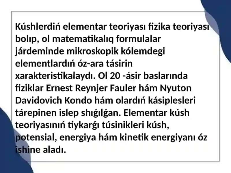 Kúshlerdıń Elementar Teoriyası 3
