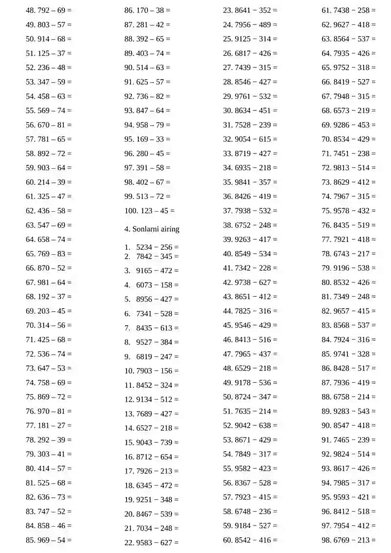 2-4-sinf uchun matematikadan 1200 ta misol 3