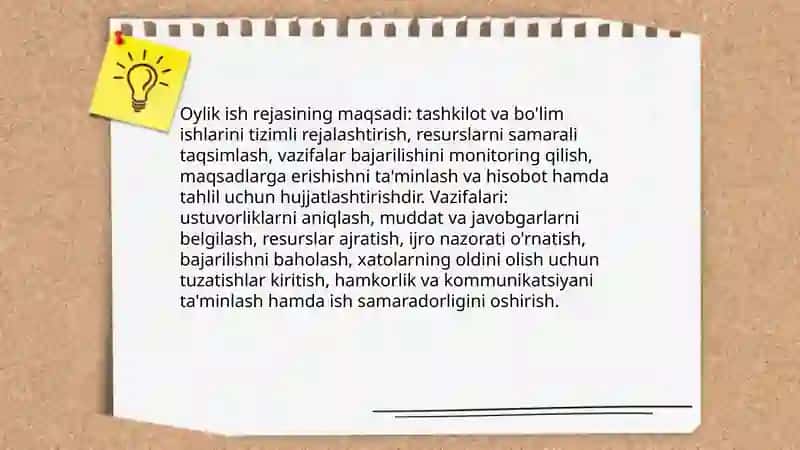 Oylik ish reja (Ish jurnali) yuritilishi 3
