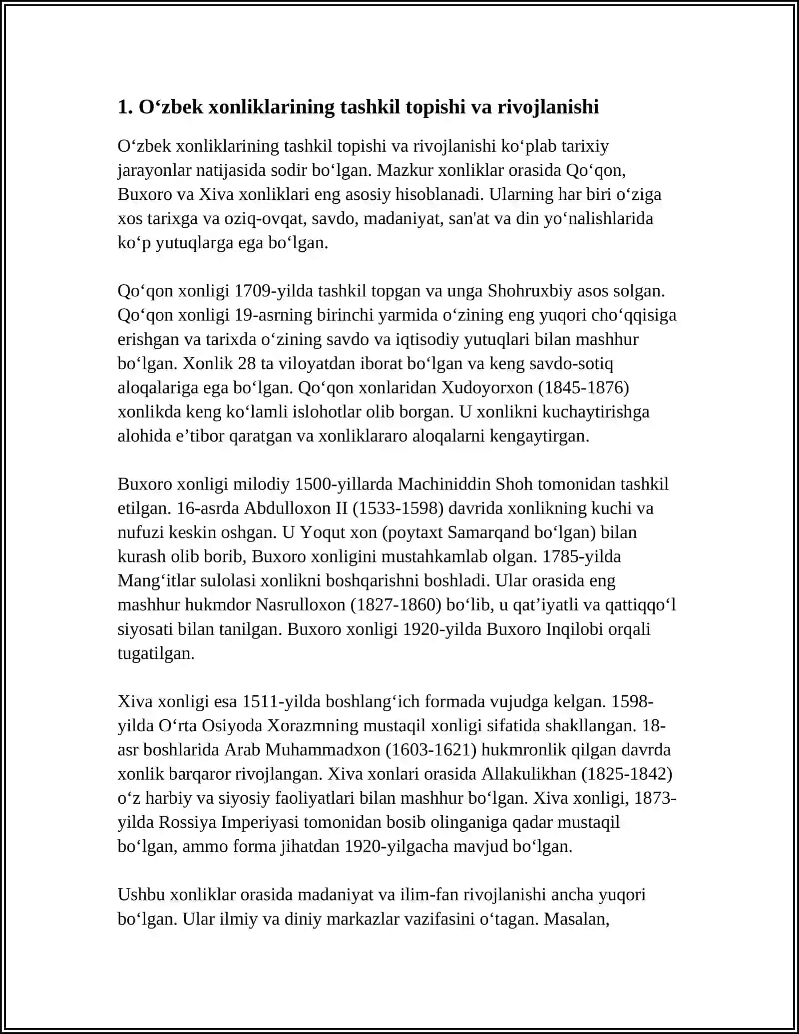 Oʻzbek xonliklariga oid manbalar va adabiyotlar 3