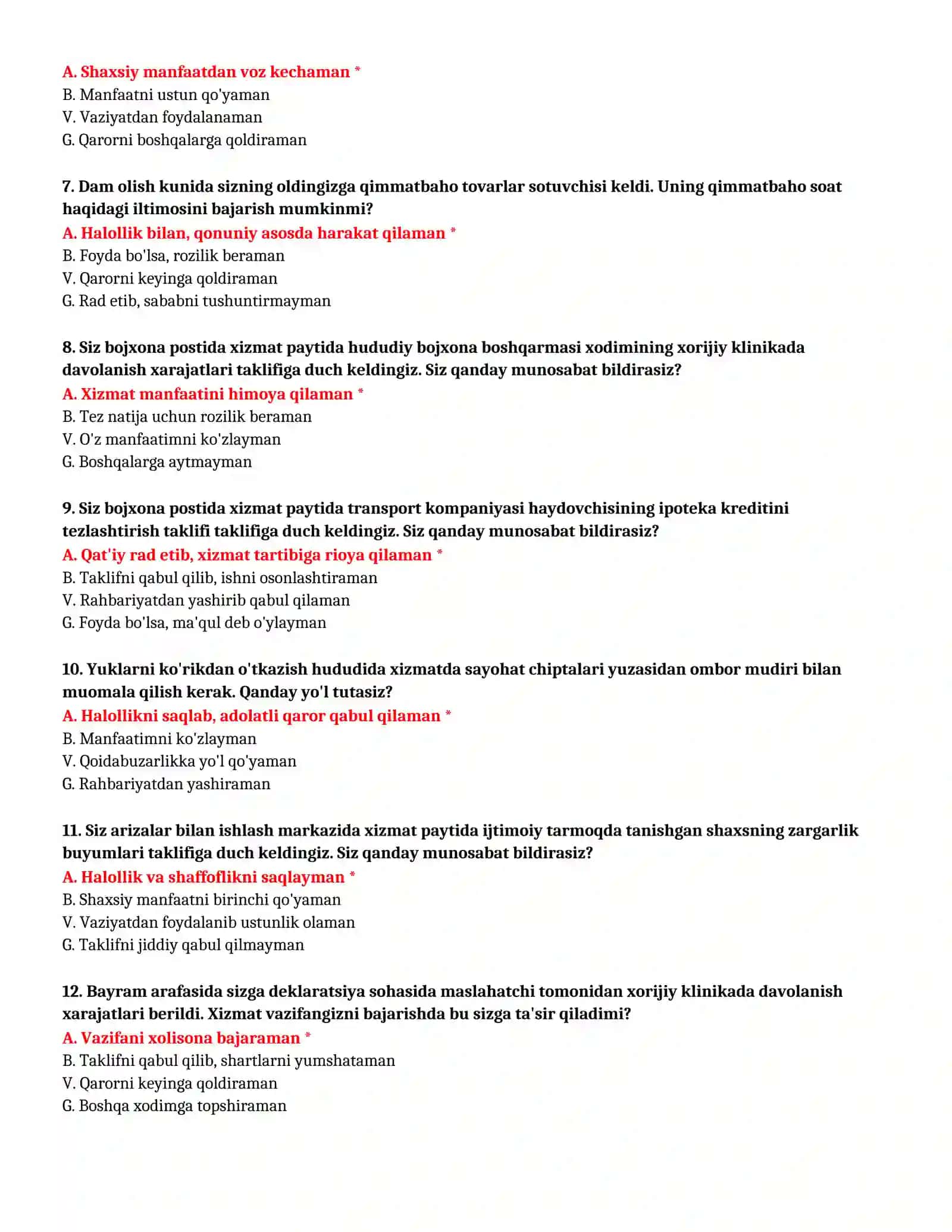 BOJXONA AKADEMIYASI - TO'LIQ TEST TO'PLAMI (№55) 3