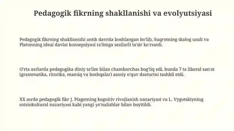 Pedagogik fikrlar taraqqiyoti va tarixi 3