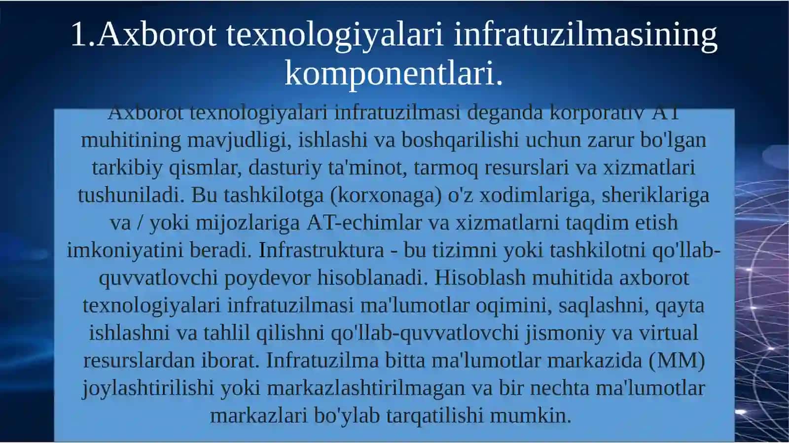 AXBOROT TEXNOLOGIYALARINING INFRATUZILMALARI 3