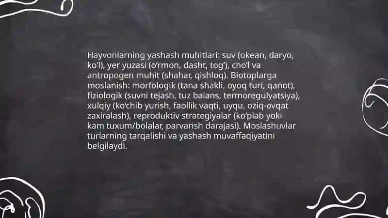 Hayvonot olamining yashash tarzi, ko‘payshi va tarqalishi va turlari 3